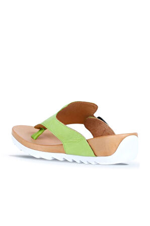 Bueno Shoes Yeşil Deri Kadın Parmak Arası Terlik 01we0604