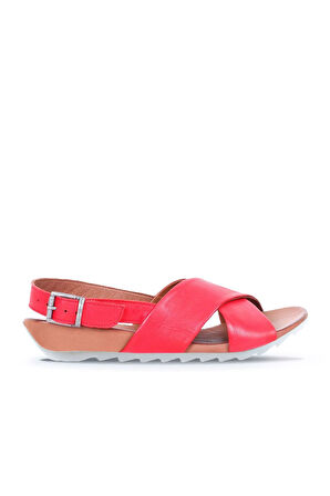 Bueno Shoes Kırmızı Deri Kadın Dolgu Topuklu Sandalet 01wj0800