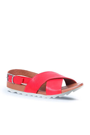 Bueno Shoes Kırmızı Deri Kadın Dolgu Topuklu Sandalet 01wj0800