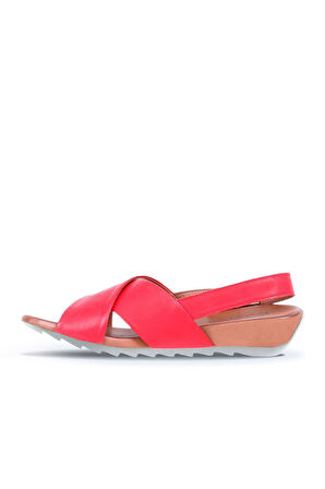 Bueno Shoes Kırmızı Deri Kadın Dolgu Topuklu Sandalet 01wj0800