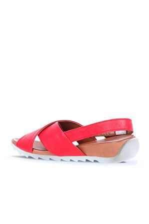 Bueno Shoes Kırmızı Deri Kadın Dolgu Topuklu Sandalet 01wj0800