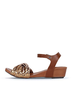 Bueno Shoes Bronz Parlak Deri Kadın Dolgu Topuklu Sandalet 01wl6800