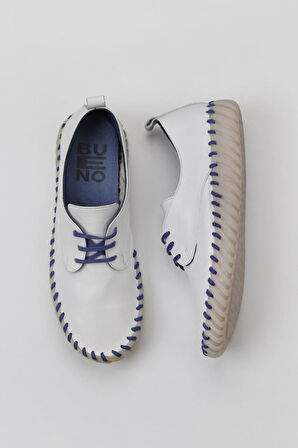 Bueno Shoes Beyaz Mavi Deri Kadın Düz Ayakkabı 01wq0200