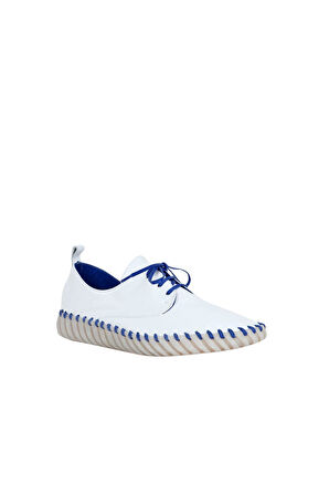 Bueno Shoes Beyaz Mavi Deri Kadın Düz Ayakkabı 01wq0200
