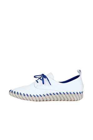 Bueno Shoes Beyaz Mavi Deri Kadın Düz Ayakkabı 01wq0200