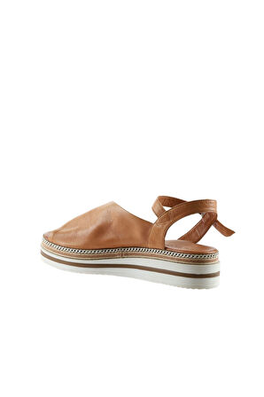 Bueno Shoes Taba Deri Kadın Dolgu Topuklu Sandalet 01ws4203