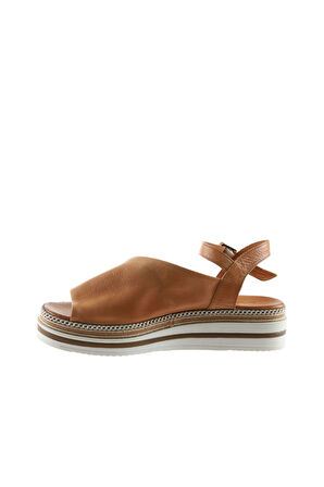 Bueno Shoes Taba Deri Kadın Dolgu Topuklu Sandalet 01ws4203