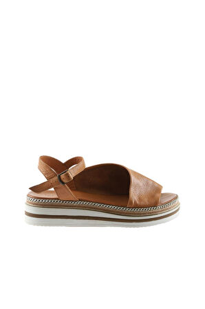 Bueno Shoes Taba Deri Kadın Dolgu Topuklu Sandalet 01ws4203