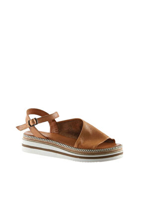 Bueno Shoes Taba Deri Kadın Dolgu Topuklu Sandalet 01ws4203