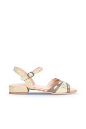 Bueno Shoes Haki Sarı Deri Kadın Topuklu Sandalet 01ws6102