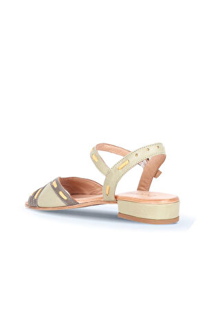 Bueno Shoes Haki Sarı Deri Kadın Topuklu Sandalet 01ws6102