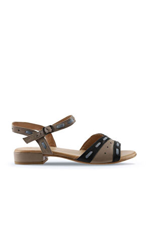 Bueno Shoes Siyah Gri Deri Kadın Topuklu Sandalet 01ws6102
