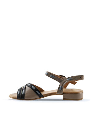 Bueno Shoes Siyah Gri Deri Kadın Topuklu Sandalet 01ws6102