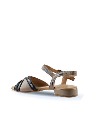 Bueno Shoes Siyah Gri Deri Kadın Topuklu Sandalet 01ws6102