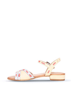 Bueno Shoes Ekru Sarı Deri Kadın Topuklu Sandalet 01ws6102