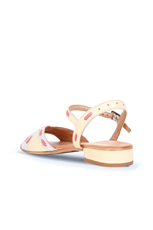 Bueno Shoes Ekru Sarı Deri Kadın Topuklu Sandalet 01ws6102