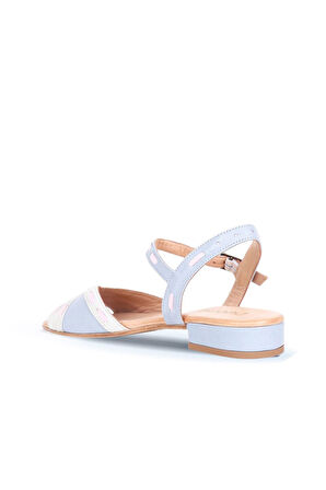 Bueno Shoes Haki Mavi Deri Kadın Topuklu Sandalet 01ws6102