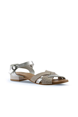 Bueno Shoes Bej Deri Kadın Topuklu Sandalet 01ws6106