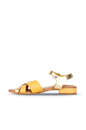 Bueno Shoes Sarı Deri Kadın Topuklu Sandalet 01ws6106