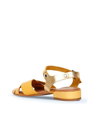 Bueno Shoes Sarı Deri Kadın Topuklu Sandalet 01ws6106