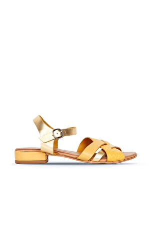 Bueno Shoes Sarı Deri Kadın Topuklu Sandalet 01ws6106