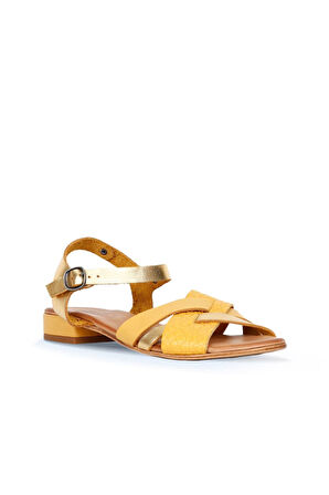 Bueno Shoes Sarı Deri Kadın Topuklu Sandalet 01ws6106
