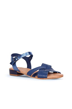 Bueno Shoes Lacivert Deri Kadın Topuklu Sandalet 01ws6106