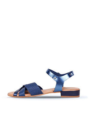 Bueno Shoes Lacivert Deri Kadın Topuklu Sandalet 01ws6106