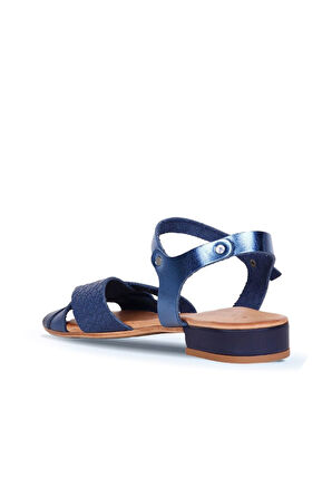 Bueno Shoes Lacivert Deri Kadın Topuklu Sandalet 01ws6106