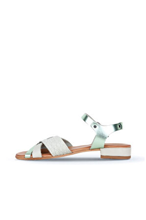 Bueno Shoes Yeşil Deri Kadın Topuklu Sandalet 01ws6106