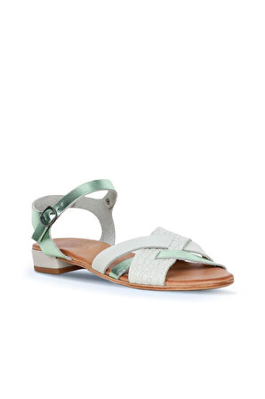 Bueno Shoes Yeşil Deri Kadın Topuklu Sandalet 01ws6106