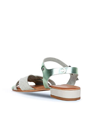 Bueno Shoes Yeşil Deri Kadın Topuklu Sandalet 01ws6106