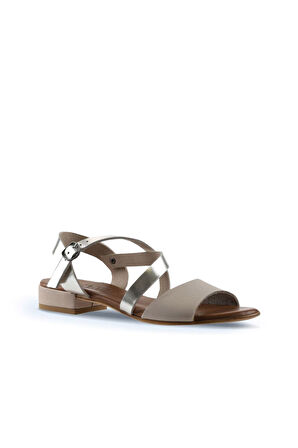 Bueno Shoes Bej Deri Kadın Topuklu Sandalet 01ws6108