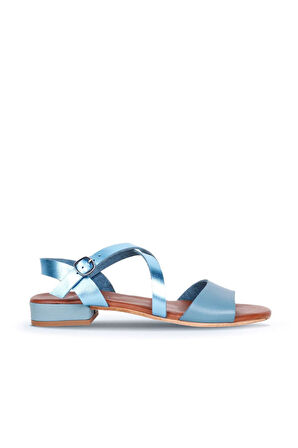 Bueno Shoes Mavi Deri Kadın Topuklu Sandalet 01ws6108
