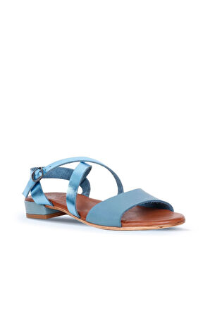 Bueno Shoes Mavi Deri Kadın Topuklu Sandalet 01ws6108