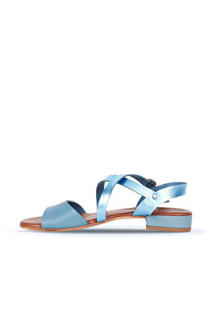 Bueno Shoes Mavi Deri Kadın Topuklu Sandalet 01ws6108