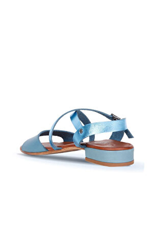 Bueno Shoes Mavi Deri Kadın Topuklu Sandalet 01ws6108