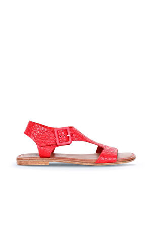 Bueno Shoes Kırmızı Deri Kadın Düz Sandalet 01ws6904