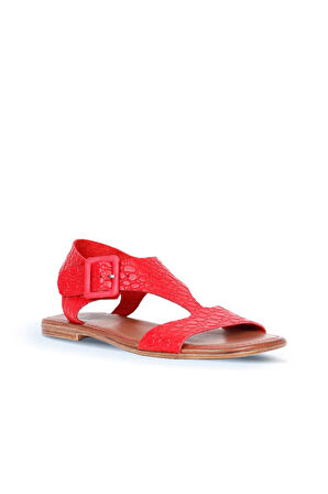 Bueno Shoes Kırmızı Deri Kadın Düz Sandalet 01ws6904