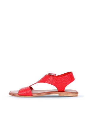 Bueno Shoes Kırmızı Deri Kadın Düz Sandalet 01ws6904