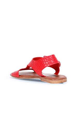 Bueno Shoes Kırmızı Deri Kadın Düz Sandalet 01ws6904