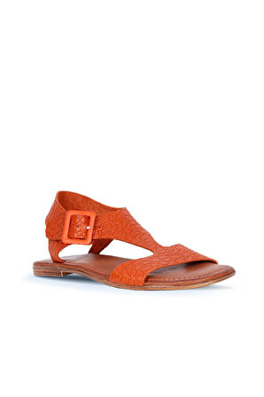 Bueno Shoes Turuncu Deri Kadın Düz Sandalet 01ws6904
