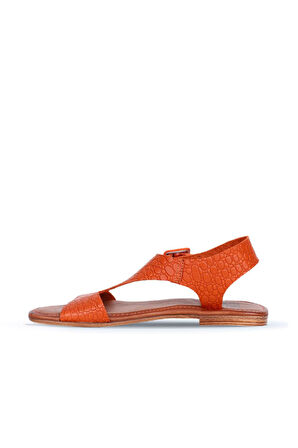 Bueno Shoes Turuncu Deri Kadın Düz Sandalet 01ws6904