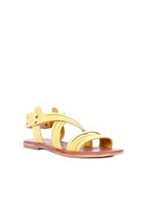 Bueno Shoes Sarı Deri Kadın Düz Sandalet 01ws6911