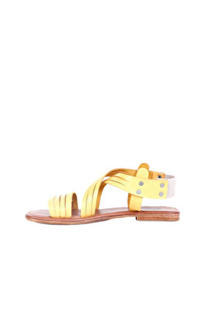 Bueno Shoes Sarı Deri Kadın Düz Sandalet 01ws6911