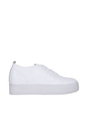 Bueno Shoes Beyaz Deri Kadın Dolgu Topuklu Ayakkabı 01ws10701