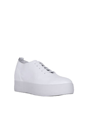 Bueno Shoes Beyaz Deri Kadın Dolgu Topuklu Ayakkabı 01ws10701