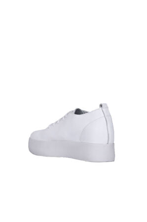 Bueno Shoes Beyaz Deri Kadın Dolgu Topuklu Ayakkabı 01ws10701