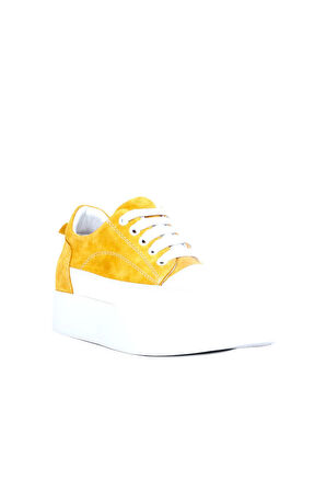 Bueno Shoes Beyaz Sarı Deri-süet Kadın Dolgu Topuklu Ayakkabı 01ws10704