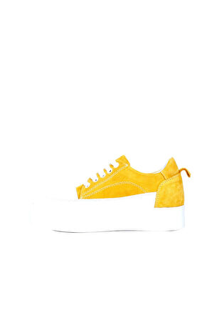 Bueno Shoes Beyaz Sarı Deri-süet Kadın Dolgu Topuklu Ayakkabı 01ws10704